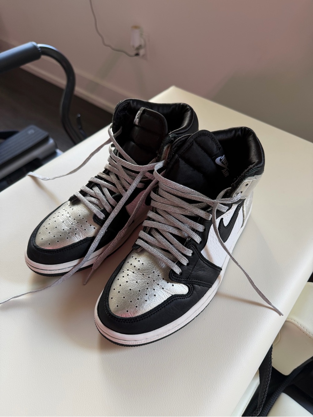 Nike Black White Silver Jordan 1 Mid Sneakers
